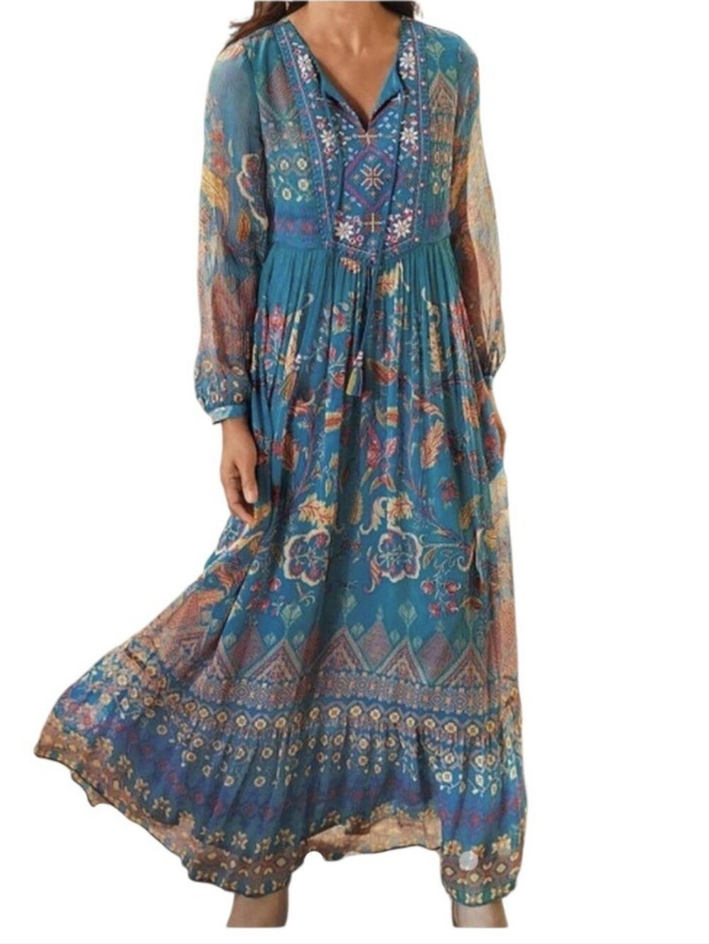 NWOT Soft Surroundings Mirapani Bohemian Embroidered Dress - L. S4
